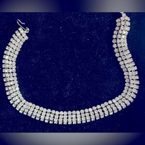 Vintage 1950s Rhinestone Necklace Silver Tone Bridal Statement